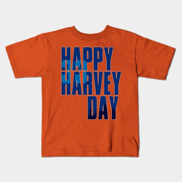 Happy Harvey Day In Blue Kids T-Shirt by enfuego360